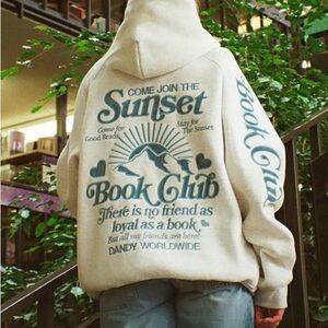 Cream Hoodie with Blue Graphics